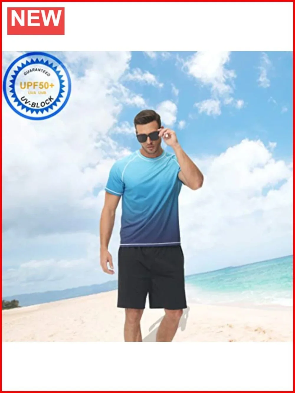 UPF 50+ Men's Rash Guard Short Sleeve Sun Protection Swim Shirt